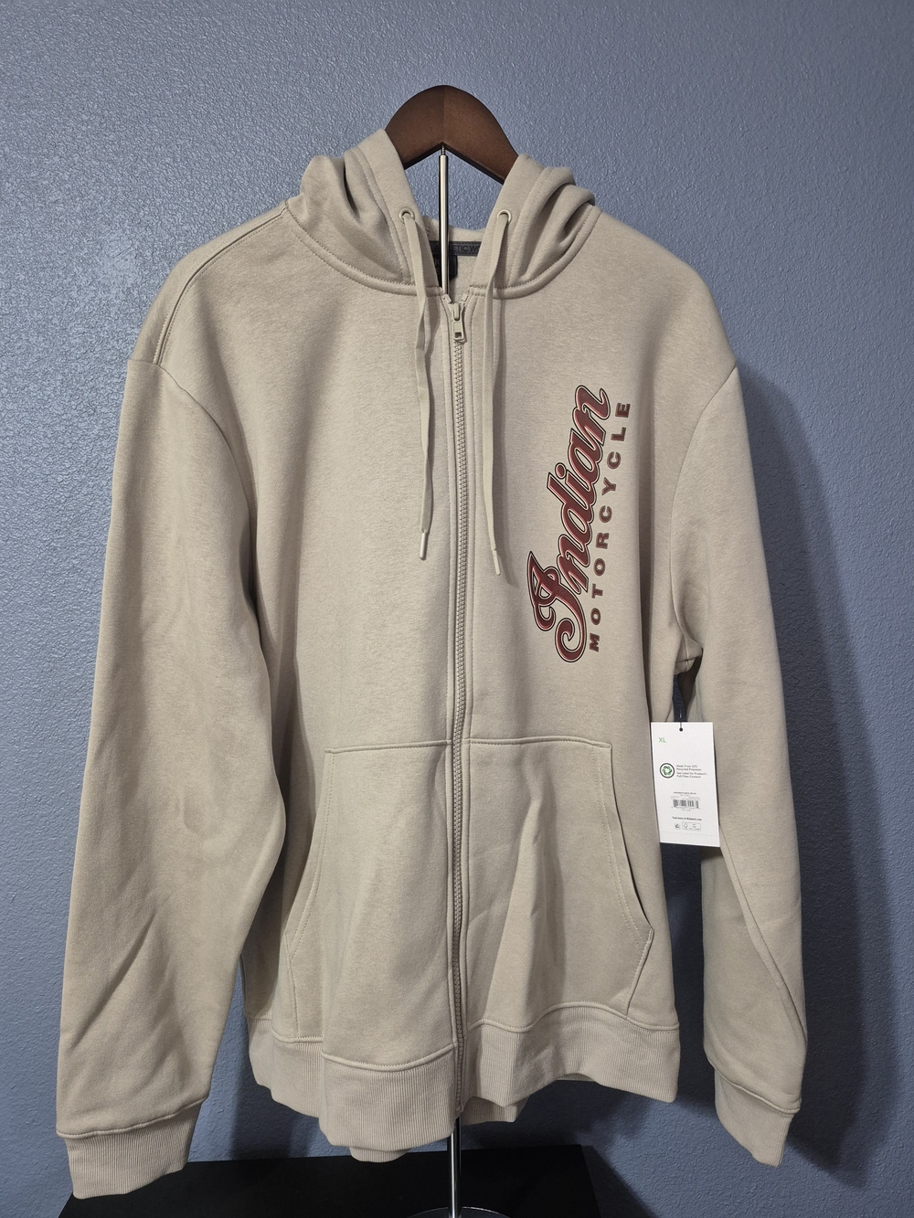 Athletic Works Beige Zip-Up Hoodie with Red Script Logo